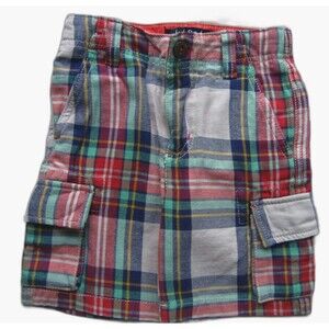 Mini Boden boys tartan plaid cargo pocket shorts gray navy green red yellow 5